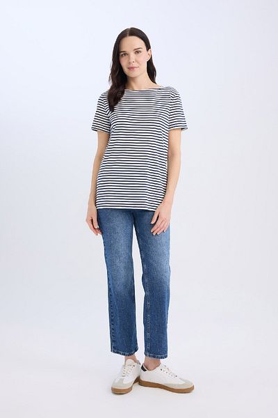 DeFacto Regular Fit Boat Neck Striped Short Sleeve T-Shirt D4534Ax24Au