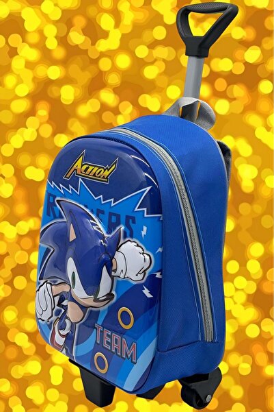 Uniquerrs Kirpi Sonic 2-6 Yaş Anaokulu Kreş 5d Kabartmalı Çekçekli Tekerli Sırt Çantası ve Okul Çantası