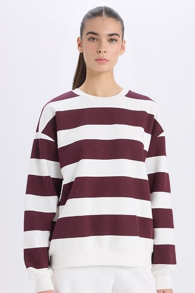 DeFacto Hanorac gros cu dungi Relax Fit Crew Neck A1883ax24au