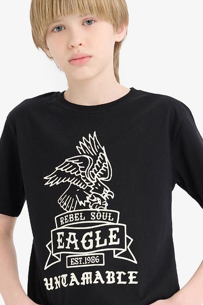 DeFacto Boy's Crew Neck Printed Short Sleeve T-Shirt D9281A825Sm
