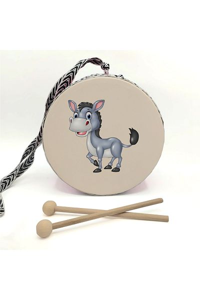 BAKSEPETE Donkey Printed Leather Toy Children's Drum Red (2-5 Years Old)
