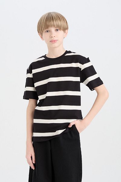DeFacto Boy's Crew Neck Striped Short Sleeve T-Shirt D7863A825Sm