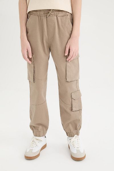 DeFacto Boys Standard Leg Gabardine Jogger Pants with Cargo Pockets D6314A825Sp