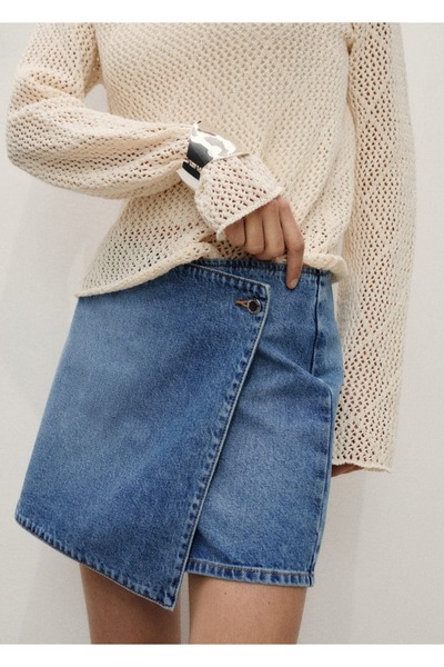 MANGO Woman Kruvaze Denim Pantolon Etek