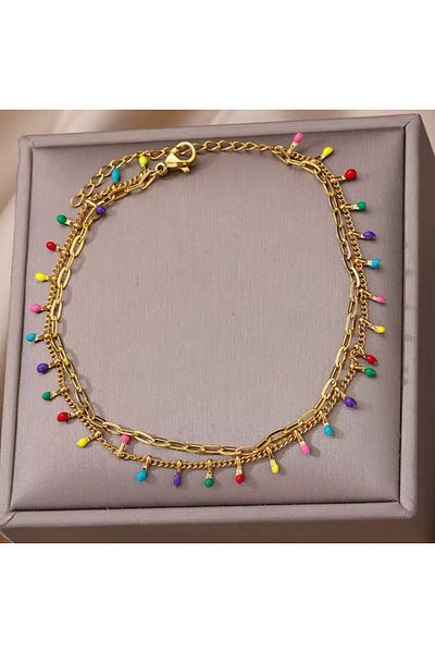 derokas Colorful Heel and Steel Paperclip Set of 2 Anklets