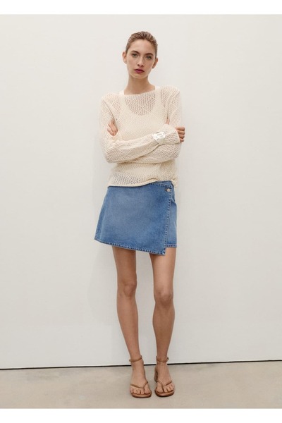 MANGO Woman Kruvaze Denim Pantolon Etek