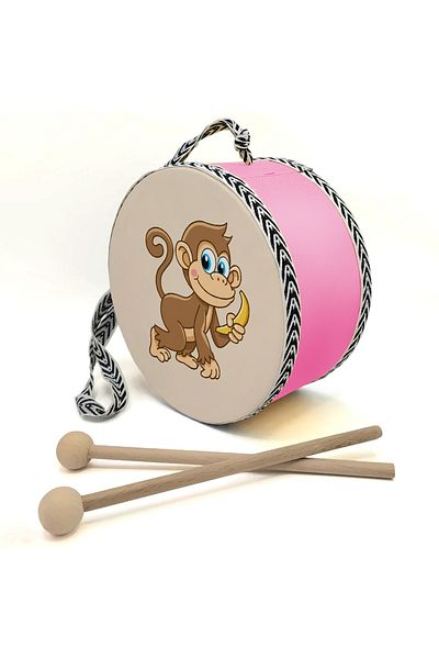 BAKSEPETE Monkey Printed Leather Toy Children's Drum Pink (2-5 Years Old)