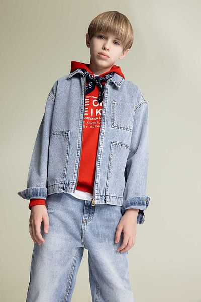 DeFacto Jachetă de jeans cu gât polo pentru băieți D6588A825SP