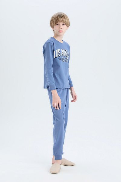DeFacto Set de pijamale pentru bărbați - Top cu mânecă lungă imprimat și pantaloni de pijama cu talie