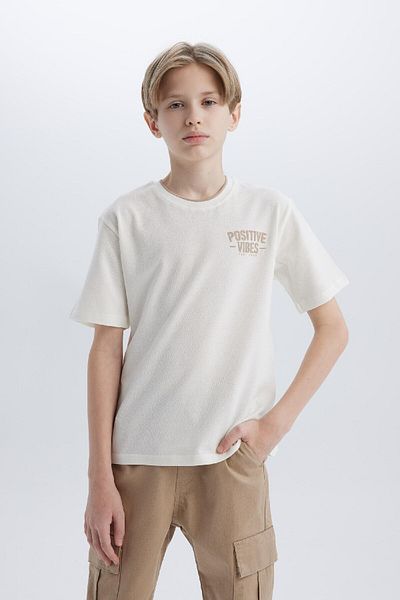 DeFacto Tricou cu mânecă scurtă cu imprimeu piqué pentru băieți D9296A825SM