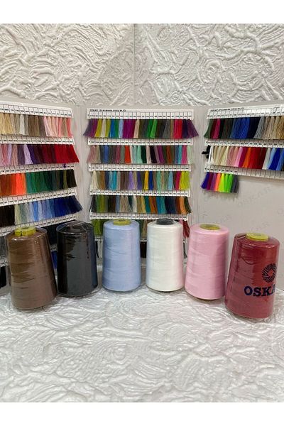 Oskar Polyester Sewing Thread 5000 Mt (6 Pieces) - Brown-Black-Bebemavi-White-Bebepembe-Light Claret Red
