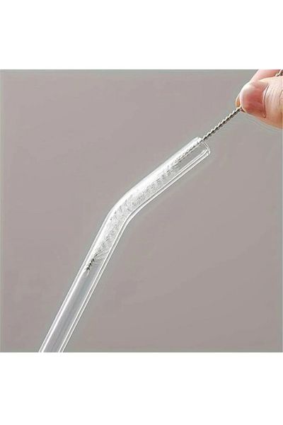 HBNC 5 Pcs Slanted Glass Straws and 1 Pcs Stainless Steel Straw Cleaning Brush Keyboard Cleaning Brush