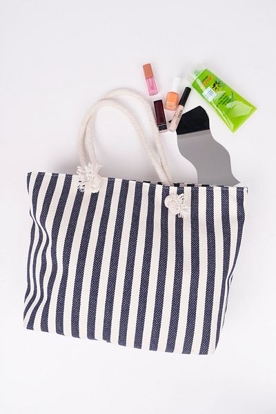 Rosso Collina rc Striped Canvas Women's Beach Bag Shoulder Bag (Zippered)