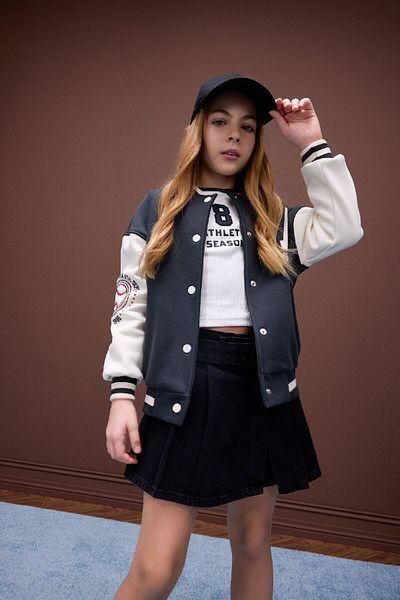 DeFacto Girl's Printed College Collar Soft Furry Bomber Cardigan D7438A825Sp