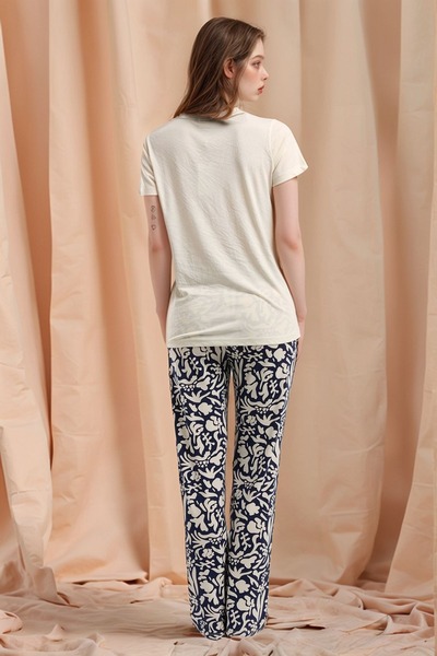 Pierre Cardin Kadın Bej Kısa Kol Desenli Viskon Pijama Takımı Q9P0K8C4K