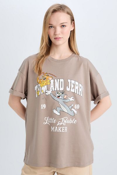 DeFacto Coool Tom & Jerry Oversize Wide Fit Crew Neck Short Sleeve T-Shirt D9113Ax25Sm