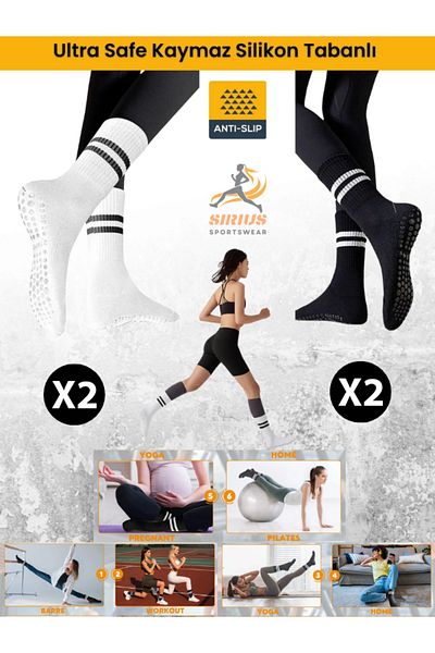 Sirius Sportswear Set de 2 piese anti-transpirație Pilates, yoga și activitate cu bază din silicon - alb și negru