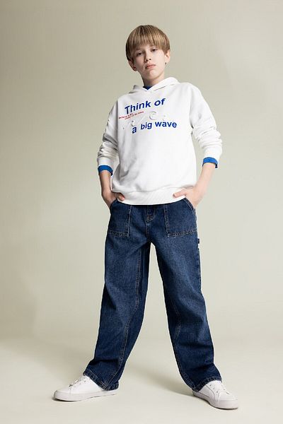 DeFacto Boy's Oversize Wide Fit Hooded Printed Sweatshirt D7400A825Sp