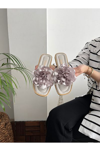Behtah Kundura Papuci de damă cu trandafiri de vară cu detalii Sandale Talpă confortabilă ușoară