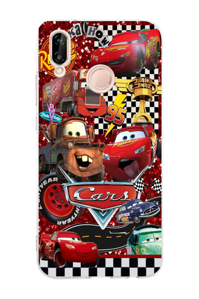 moonset Huawei P20 Lite Uyumlu Arabalar Kolaj Tasarımlı Baskılı Şeffaf Telefo...