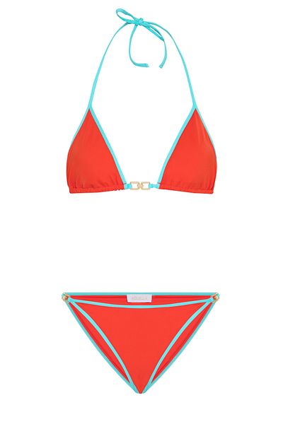 AQUELLA Red Bikini Set with Piping Detail and Accessories
