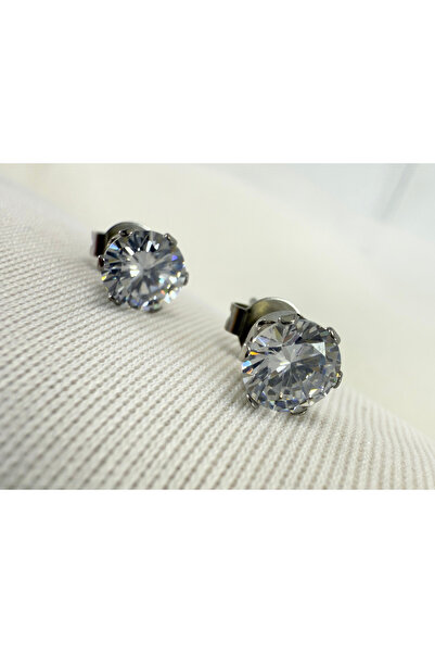 biuti 316L Cerrahi Çelik Zirkon Tektaş Unisex Küpe 6mm