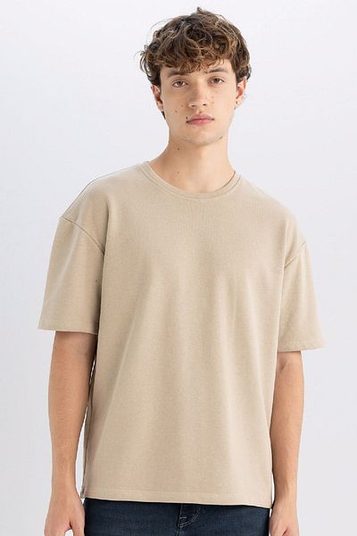 DeFacto Μπλουζάκι Boxy Fit Crew με λαιμόκοψη βαμβακερό βασικό μασίφ κοντό μανίκι E0221ax24au