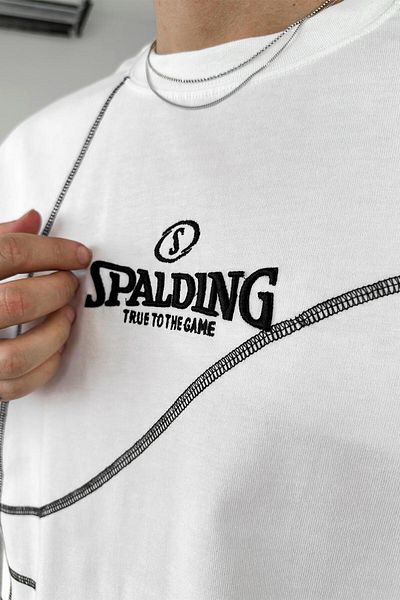HAFKAGİYİM Λευκό Spalding Κέντημα Αντίστροφη Ραφή Λεπτομέρεια Oversize T-Shirt