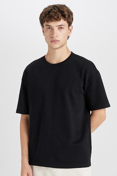 DeFacto Βαμβακερό κοντό μανίκι με λαιμόκοψη Boxy Fit Basic μονόχρωμο T-shirt E0221ax24au