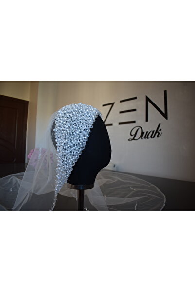 ZEN DUVAK Beyaz İncili Başlık Model Gelin Duvağı