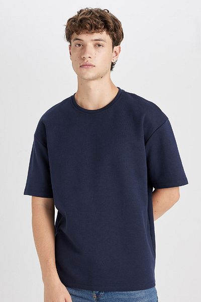 DeFacto Βαμβακερό κοντό μανίκι με λαιμόκοψη Boxy Fit Basic μονόχρωμο T-shirt E0224ax24au