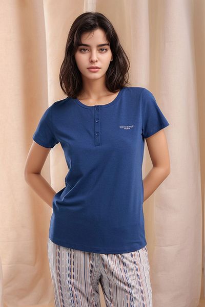 Pierre Cardin Set de pijamale modal din bumbac cu mâneci scurte Indigo pentru femei