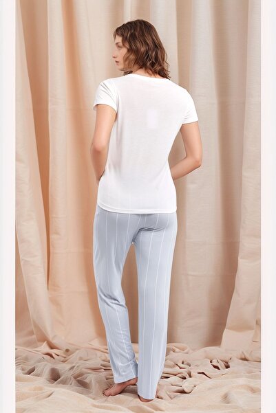 Pierre Cardin Kadın Beyaz Yarım Düğmeli Kısa Kol T-shirt Viskon Kumaş Lohusa Pijama Takımı Q9P0K8C7K