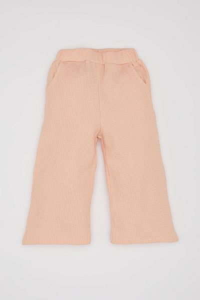 DeFacto Waffle Print Crew Neck Printed Sweatshirt and Wide Loose Leg Sweatpants for Baby Girl - 2-Piece Set