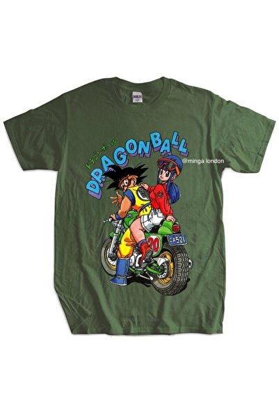 Minga London Μπλουζάκι Dragon Ball Motorcycle Khaki Color Printed Oversize -Mingalondon