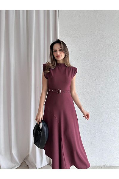Mooi Butik فستان متوسط ​​الطول كومون 6747 - أحمر كلاريت