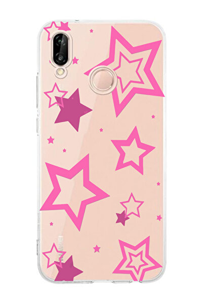 moonset Huawei P20 Lite Uyumlu Yıldızlar Tasarımlı Baskılı Şeffaf Telefon Kılıfı