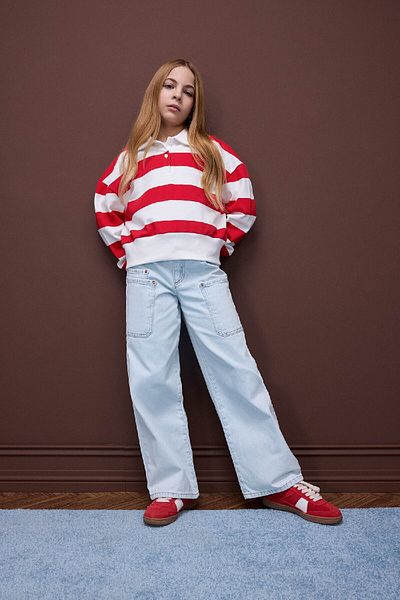 DeFacto Girls Relax Fit Polo Neck Striped Sweatshirt D7443A825Sp