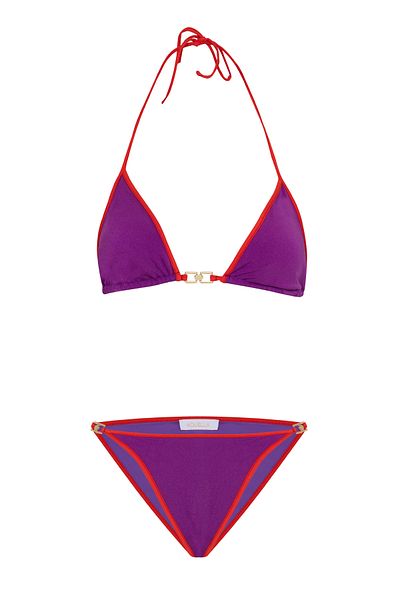 AQUELLA Purple Triangle Bikini Set with Piping Detail and Accessories
