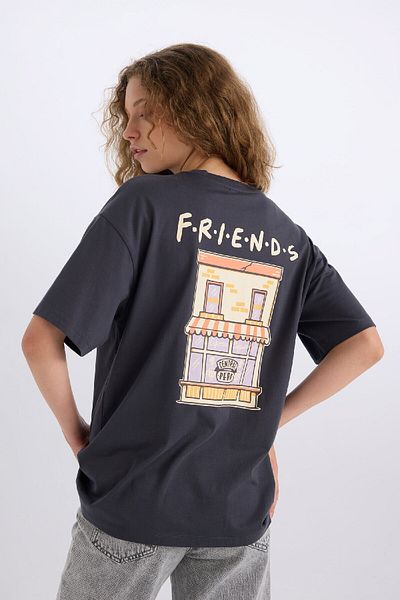 DeFacto Koszulka Sömestr Friends Oversize, szeroki krój, okrągły dekolt, nadruk z krótkim rękawem i nadrukiem D9152Ax25Sm