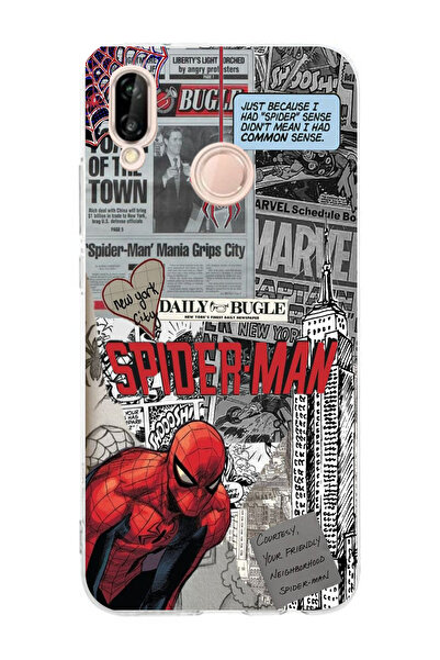 moonset Huawei P20 Lite Uyumlu Örümcek Kolaj Tasarımlı Baskılı Şeffaf Telefon...