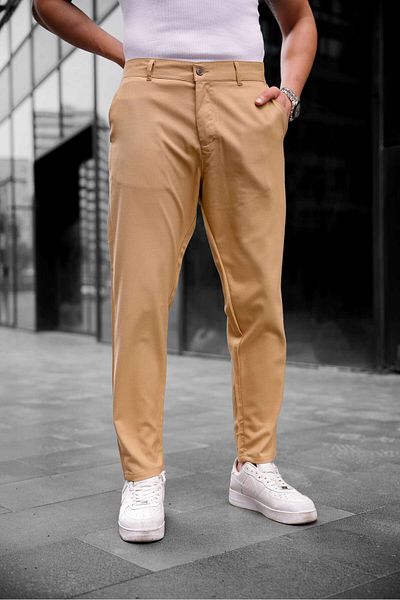 COMBİNE MİCHAİL Ανδρικό υφασμάτινο παντελόνι Slim Fit Ανοιχτό καφέ