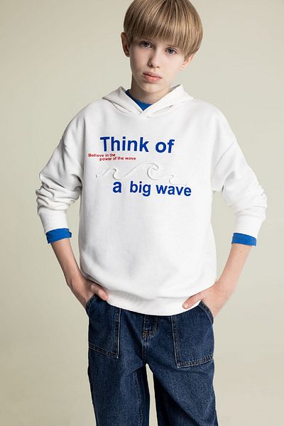 DeFacto Boy's Oversize Wide Fit Hooded Printed Sweatshirt D7400A825Sp