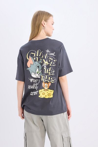 DeFacto Tričko Tom & Jerry Print Oversize - Crew Neck, potisk na zádech, krátký rukáv D9100AX25SM