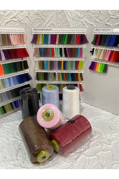 Oskar Polyester Sewing Thread 5000 Mt (6 Pieces) - Brown-Black-Bebemavi-White-Bebepembe-Light Claret Red