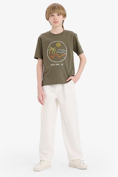 DeFacto Boy's Crew Neck Embroidered Short Sleeve T-Shirt E0964A825Sm