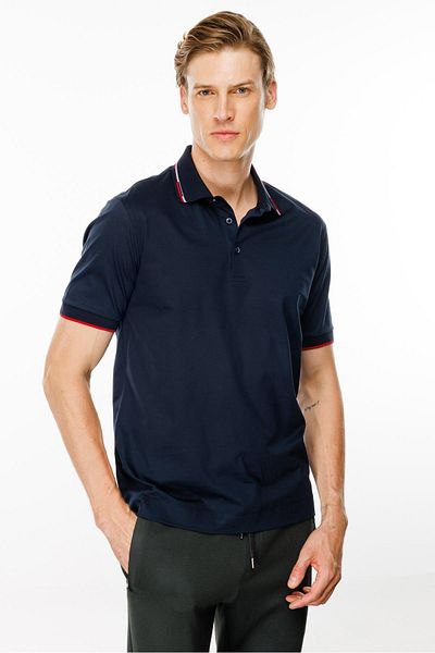 Desen Triko Ανδρικό μπλουζάκι με ριγέ πόλο Navy Blue