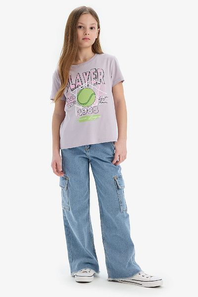 DeFacto Girl's Crew Neck Anime Printed Short Sleeve T-Shirt E0351A825Sm