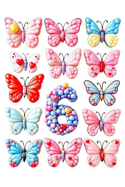 telaşe memuru 6 Yaş Pasta Süsü Yenilebilir Kelebek - Doğum Günü Yenilebilir K...