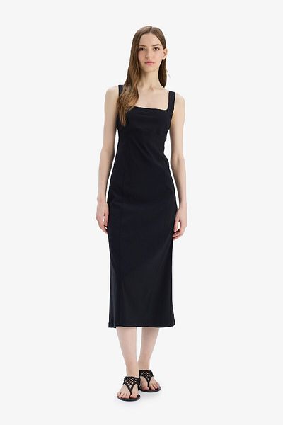 DeFacto Bodycon Bodycon Basic Μασίφ τετράγωνο γιακά με λουράκι Maxi φόρεμα C5027ax25sp